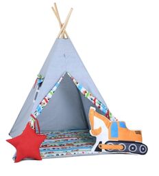 Namiot tipi dla dzieci, bawełna, okienko, koparka, autkowy