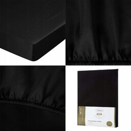 Czarne Prześcieradło Satynowe z gumką 220x200 Nova