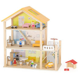 VIGA Zestaw Drewniany Domek dla Lalek z Laleczkami