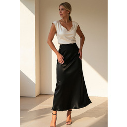 Czarna satynowa spódnica midi - spódnica M1084 rozmiar