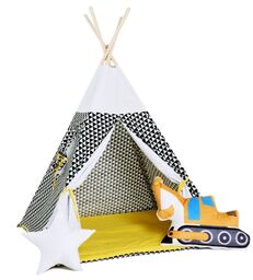 Namiot tipi dla dzieci, bawełna, okienko, koparka, kultowy