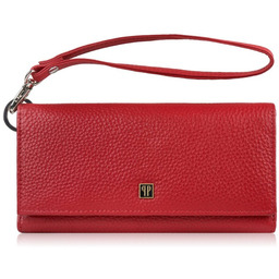 Duży portfel damski skórzany czerwony z miejscem