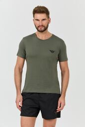 EMPORIO ARMANI Zielony męski t-shirt logo brodé