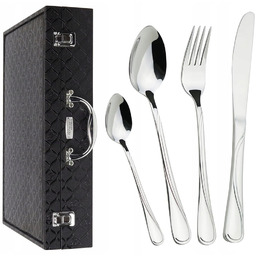 Komplet sztućców 72 elem w walizce sztućce Stalowe