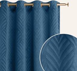 ZASŁONA WELUROWA LEAFLY - GRANATOWA 140x280 ZŁOTA PRZELOTKA