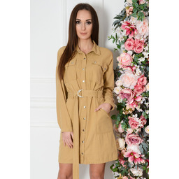 Sukienka szmizjerka z paskiem jasny kamel Safari