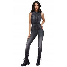 GUESS KOMBINEZON JEANSOWY BEZRĘKAWNIK Z ZAMKIEM CZARNY 30