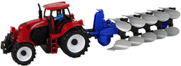 Duzy Czerwony Traktor Z Pługiem Farma