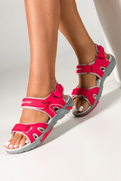 Czerwone sandały damskie sportowe na rzep bieżnikowana podeszwa