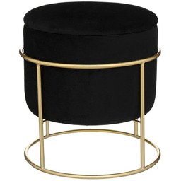 Pufa welurowa Eliane czarna okrągła glamour na złotej