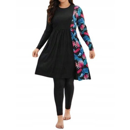 SHEIN DWUCZĘŚCIOWY KOSTIUM KĄPIELOWY CZARNY WZÓR PLUS SIZE