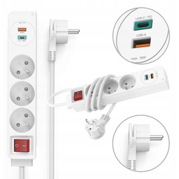 Hama Listwa Zasilająca Przedłużacz 3 gniazda ładowarka Usb-c