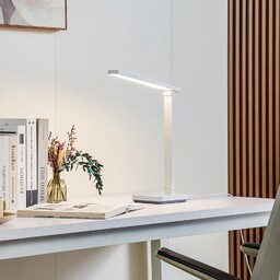 Lampa Stołowa Lindby, Rylas, ściemnialny, biały, gabinet pracownia
