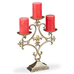 Relaxdays Świecznik, 3-ramienny, świecznik w stylu barokowym, vintage,