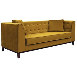 Sofa tapicerowana Leya, 3 osobowa, żółta, nóżki wenge