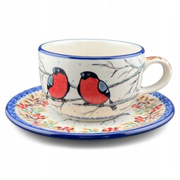 Filiżanka ze spodkiem Unikat Czerwone gile 200 ml