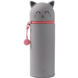 Piórnik - tuba silikonowa Cat lovers szary kot
