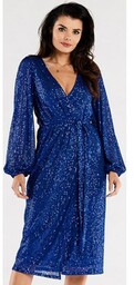 Sukienka cekinowa midi niebieska A567, Kolor niebieski, Rozmiar