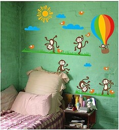 Ambiance-Sticker Tatuaż ścienny Monkeys, Birds and Hot-air balon