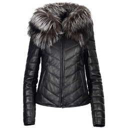 Bukowski Ocieplana kurtka skórzana damska z kapturem obszywanym