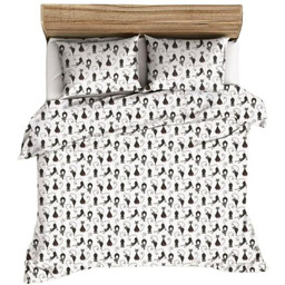 Pościel z kory 160x200 biała czarna kotki