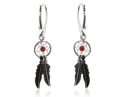 Delikatne wiszące oksydowane srebrne kolczyki łapacz snów dreamcatcher
