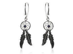 Delikatne wiszące oksydowane srebrne kolczyki łapacz snów dreamcatcher