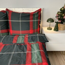 Pościel bawełniana satynowa świąteczna 200x220 CZERWONA ZIELONA KRATA