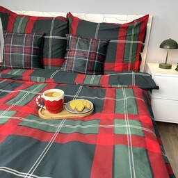 Pościel bawełniana satynowa świąteczna 160x200 CZERWONA ZIELONA KRATA