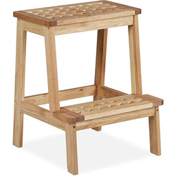 Relaxdays Taboret z drewna orzecha włoskiego, 2 stopnie,