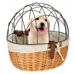 Koszyk wiklinowy na rower z kratką metalową transporter