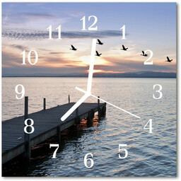 Zegar szklany kwadratowy Ptaki jezioro