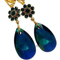 Nowe Kryształy Piękne Kolczyki Emerald Feel Gold