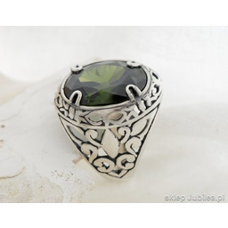 srebrny pierścień, sygnet z oliwinem LEON