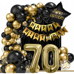 Happy 70 Balony dekoracje na 70 Lat Czarne