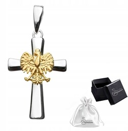 Krzyżyk srebrny pr. 925 Wisiorek ze Złotym Orłem