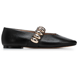 Baleriny ze skóry naturalnej z błyszczącym paskiem czarne