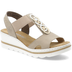 Rieker Beżowe Sandały Eleganckie Obuwie Damskie Na Koturnie