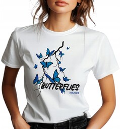 TSHIRT DAMSKI BIAŁY Wysoka Jakość BUTTERFLIES INSPIER Mix