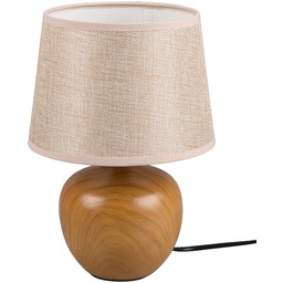 Lampka nocna kulista drewniana brązowa podstawa z beżowym