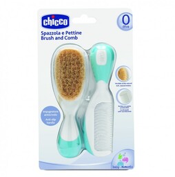 Szczotka z naturalnego włosia + grzebień niebieska Chicco