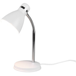 Lampa biurkowa giętka biały metalowy klosz i srebrny