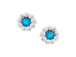 Eleganckie rodowane srebrne kolczyki celebrytki kwiatki flowers błękitne