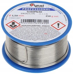 Cyna lutownicza z topnikiem 1.50mm, 250g Cynel