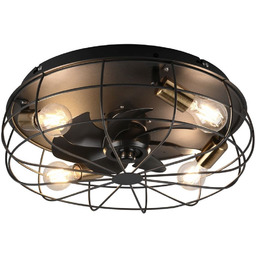 Lampa RETRO z wentylatorem na pilota czarna 4xE27