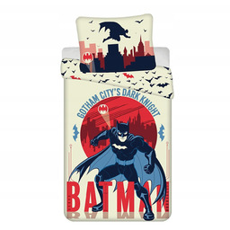 Pościel bawełniana 140x200 Batman Gotham´s Knight kremowa czerwona