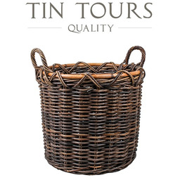 OKRĄGŁY KOSZ Z RATTANU Z UCHWYTAMI 48x48x44/53 cm