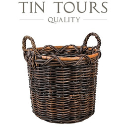 OKRĄGŁY KOSZ Z RATTANU Z UCHWYTAMI 38x38x34/41 cm
