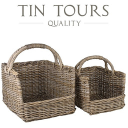 KOMPLET 2 KOSZY KOMINKOWYCH Z RATTANU KUBU