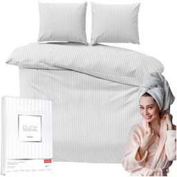 Pościel 160x200 Adamaszek Biała Jednobarwna Pasy Komplet Pościeli